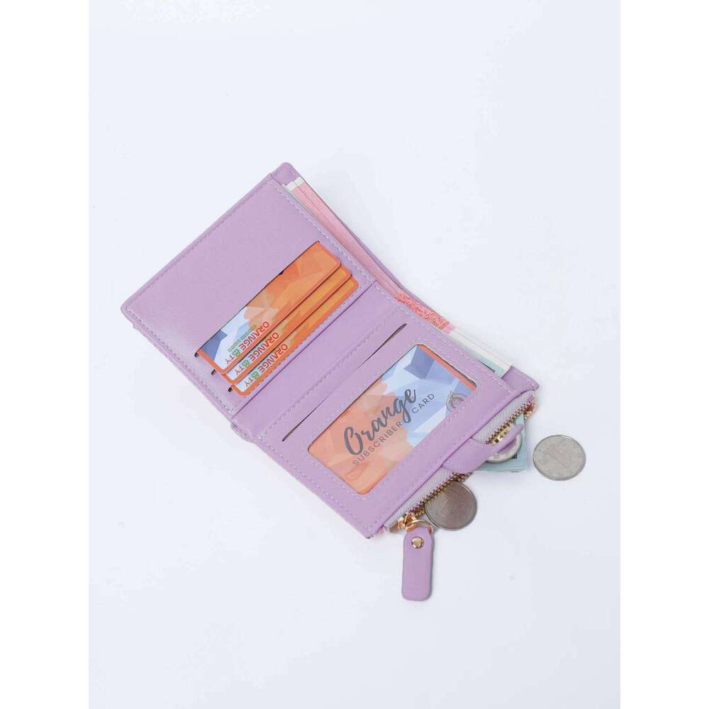 Stylish Mini Women's Wallet / Premium PU Leather Bi-fold Holder Minimalist Solid Color Portable Zippered Coin Purse Z260130