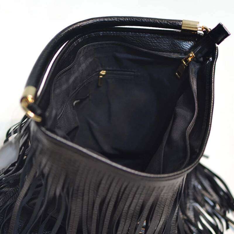 Boho Style Tassels Crossbody For Women Casual Fringes Shoulder Bag Zipper Large Capacity Soft Leather