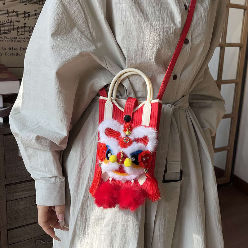 Chinese Style Traditional Handmade Lion Dance Plush Toy Children's New Year Crossbody Bag MASA MASA