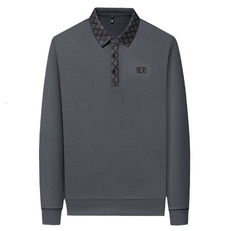 Men's Base Shirt Autumn for Middle-aged and Young Fashion Casual Turn-down Collar with Chest Embroidery Trendy Long Sleeve Polo