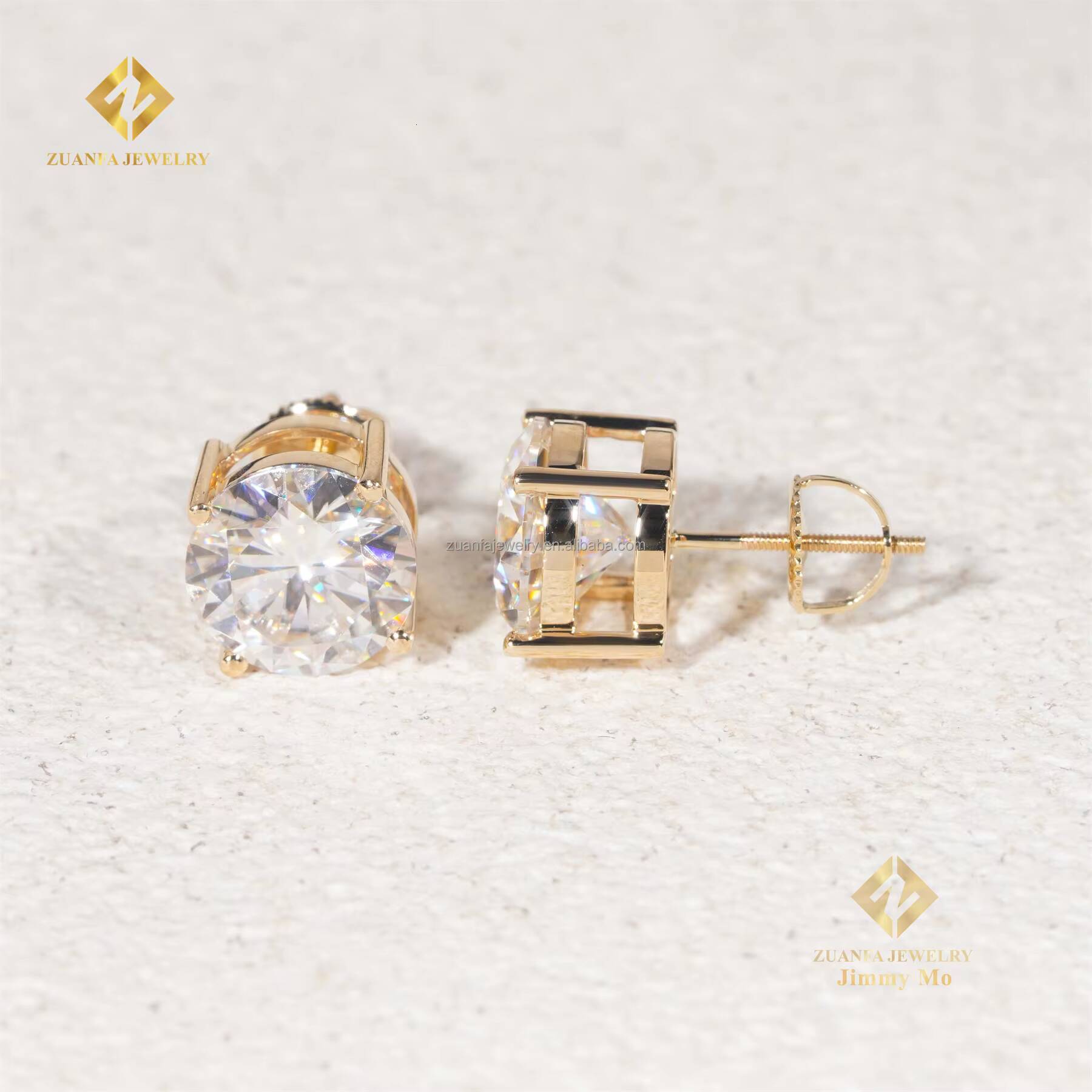 Pass Diamond Tester Iced Out 10k Yellow Real Gold Hip Hop Rapper Earring Jewelry 4 Claws Stud Earrings Moissanite Diamond