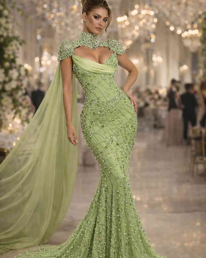 Shinny Mermaid Prom Dresses For Woman High Neck Beaded Sequins Evening Gowns Vestidos De Fiesta Customized Robe