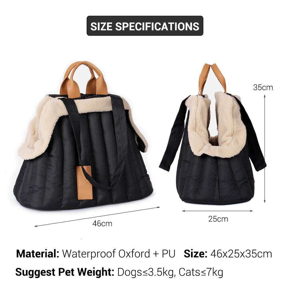 Luxury Dog with Thicken Removable Fleece Lining Winter Warm Quilted Head-Out Carrier Bag for Cats Small Dogs Tote Purse 26H0130