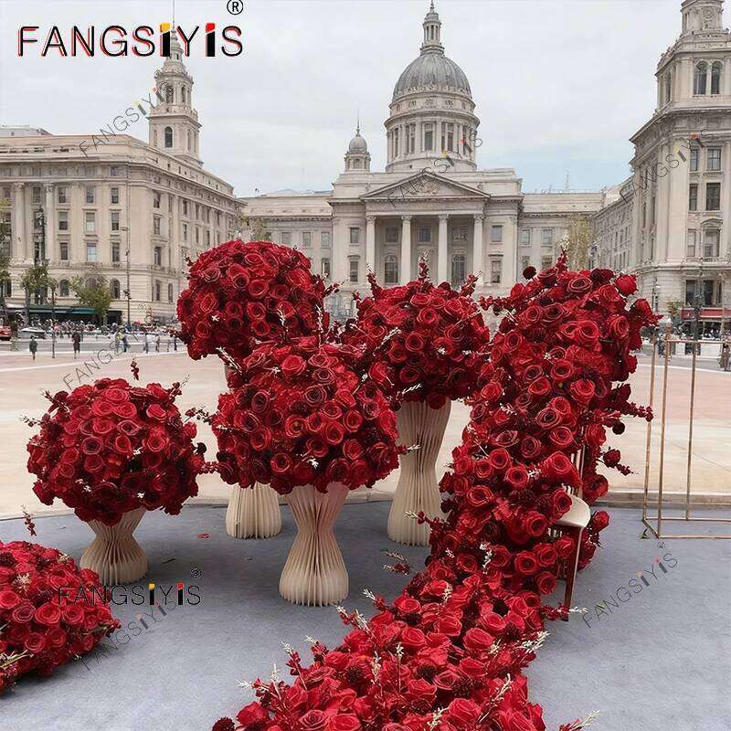 Romantic Red Series Rose Flower Row Decor Table Sofa Runner Wedding Floral Arrangement Accessories Event Party Supplies Display W260130
