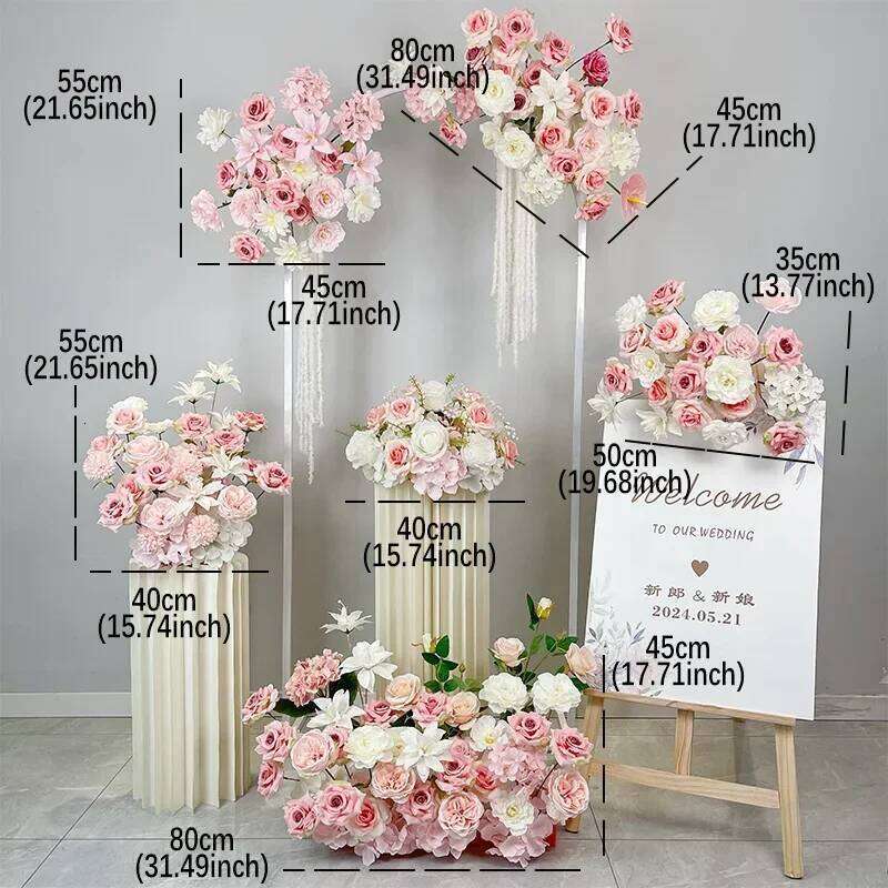 Pink White Aisle Floor Floral Arrangement Wedding Backdrop Arch Decor Hanging Rose Peony Orchid Hydrangea Flower Row Supplies Y260130
