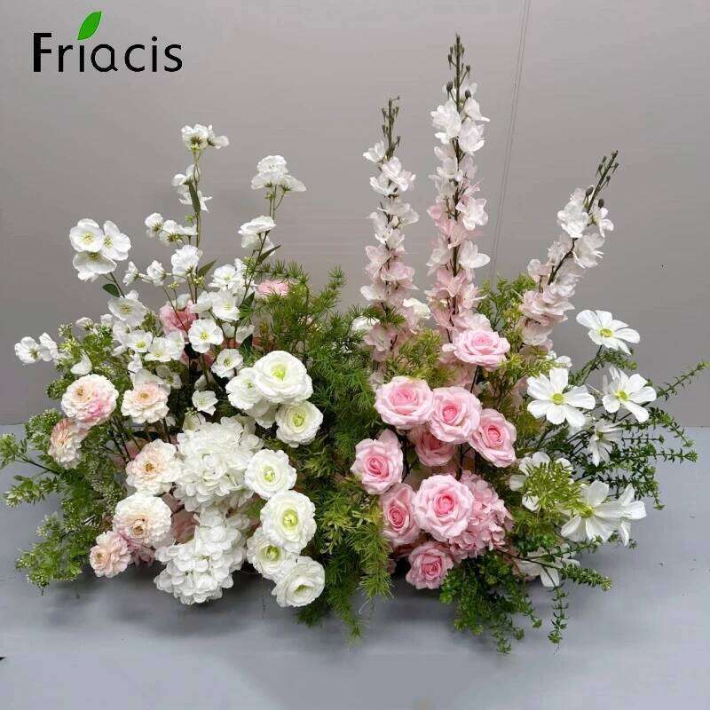 Green Plants Leaf Rose Flower Row Wedding Silk Table Floral Commercial Plaza Partition Hotel Scene Layout Floor Flowers Decor Y260130