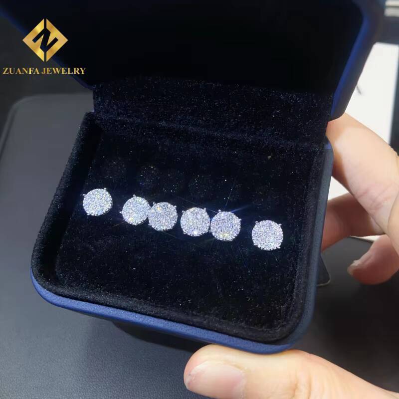 Past Diamond Test Moissanite Round Shape Stud Earring 925 Sterling Silver VVS Moissanite Iced Out Stud Earring with GRA in Stock