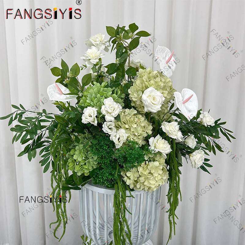 Romantic Green White Hydrangea Rose Wedding Backdrop Flower Runner Decor Floor Floral Row Arrangement Event Party Props Display Y260130