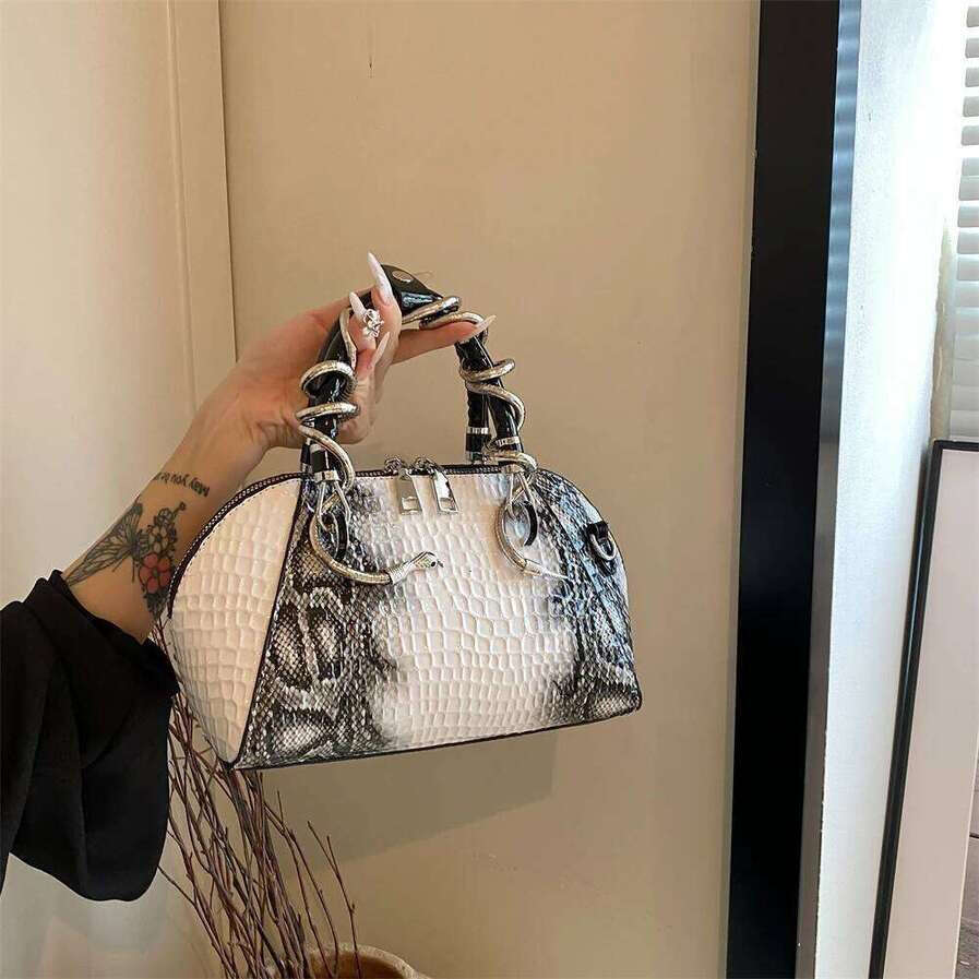 OLOEY Creativity Luxury Bags For Women Crocodile Pattern Top-Handle Shell Bag With Snake Hardware Wild Shoulder Crossbody Handbags High-End Single-Sho