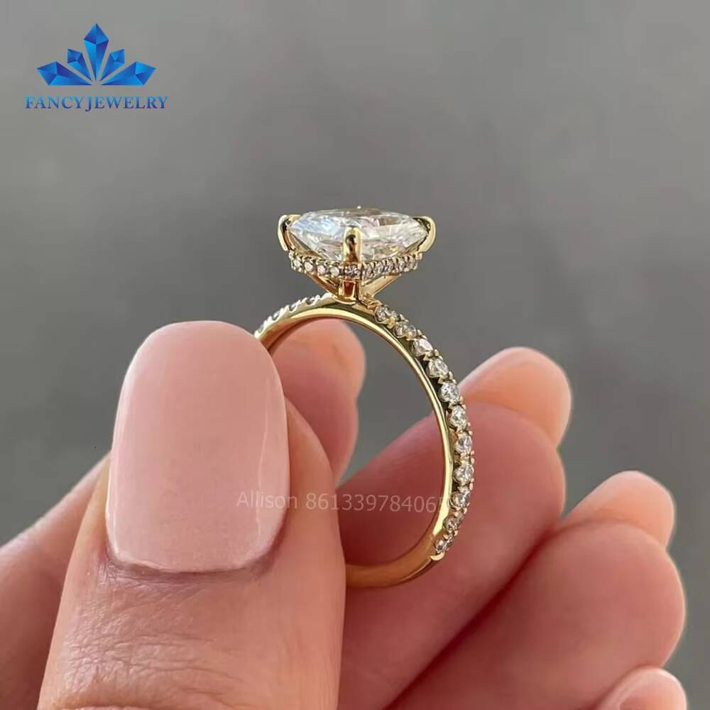 Fancy Jewelry Hot Selling Hybrid Radiant 4CT Solitaire Hidden Halo Engagement Rings with Pave Wedding Bands