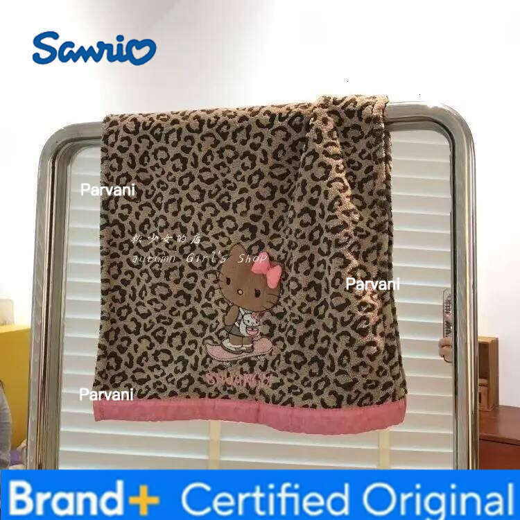 Sanrio Cartoon Hellokitty Thick Leopard Print Double-Layered Face Wash Coral Pattern Water Absorbing Drying Quickly Towel H260130