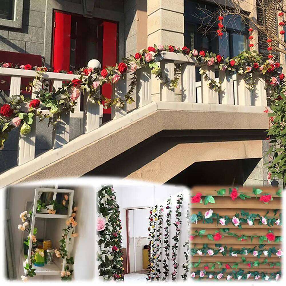 Artificial Rose Flowers for Wedding Home Room Decoration Spring Autumn Garden Arch Christmas Rattan DIY Fake Plants Vine Y260130