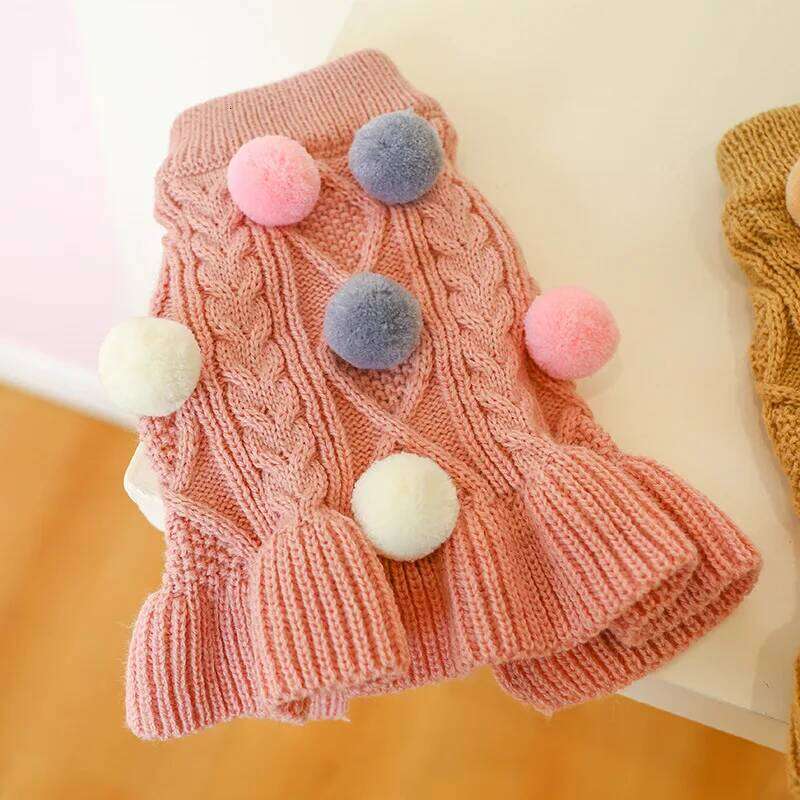 Pink Brown Winter Dog Sweater Skirt Knitwear Soft Warm Ball Cat Clothes Coat Small Yorkie Chihuahua Pet Clothing Puppy Hoodie H260129
