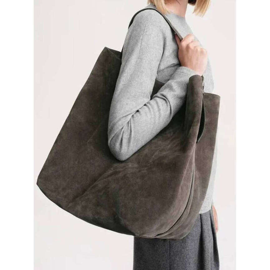 TAURUSCIAGA Retro Large Capacity High-End Texture Luxurious Frosted Suede Women's Shoulder Bag Commuting Tote Cowhide Bucket Pouch Niche Tote Bag