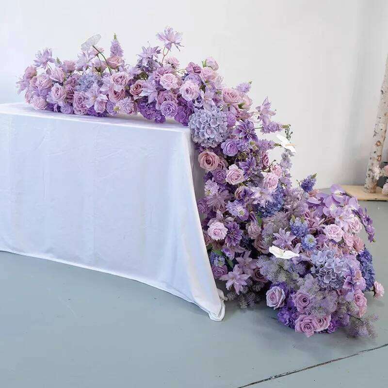 Purple Rose Delphinium Artificial Silk 5D Row Table Flower Runner Ornament Wedding Backdrop Arrangements Event Party Deco W260130