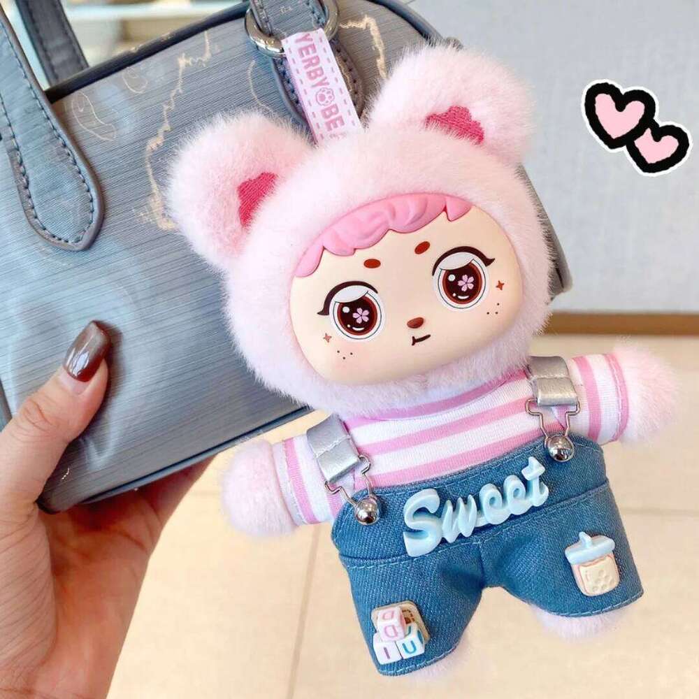 14cm Cartoon Cute Vinyl Stuffed Plush Toys Strap Pants Bear Clothes Can Taken Off Kids Birthday Gifts Hang Bags Y260128