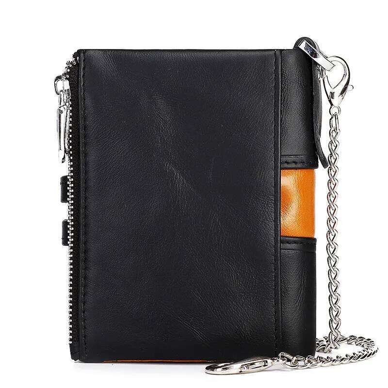 HUMERPAUL Genuine Leather Men's Wallet Fashion Quality Travel Purse Rfid Card Holder Wollst for Men with Chain Z260130