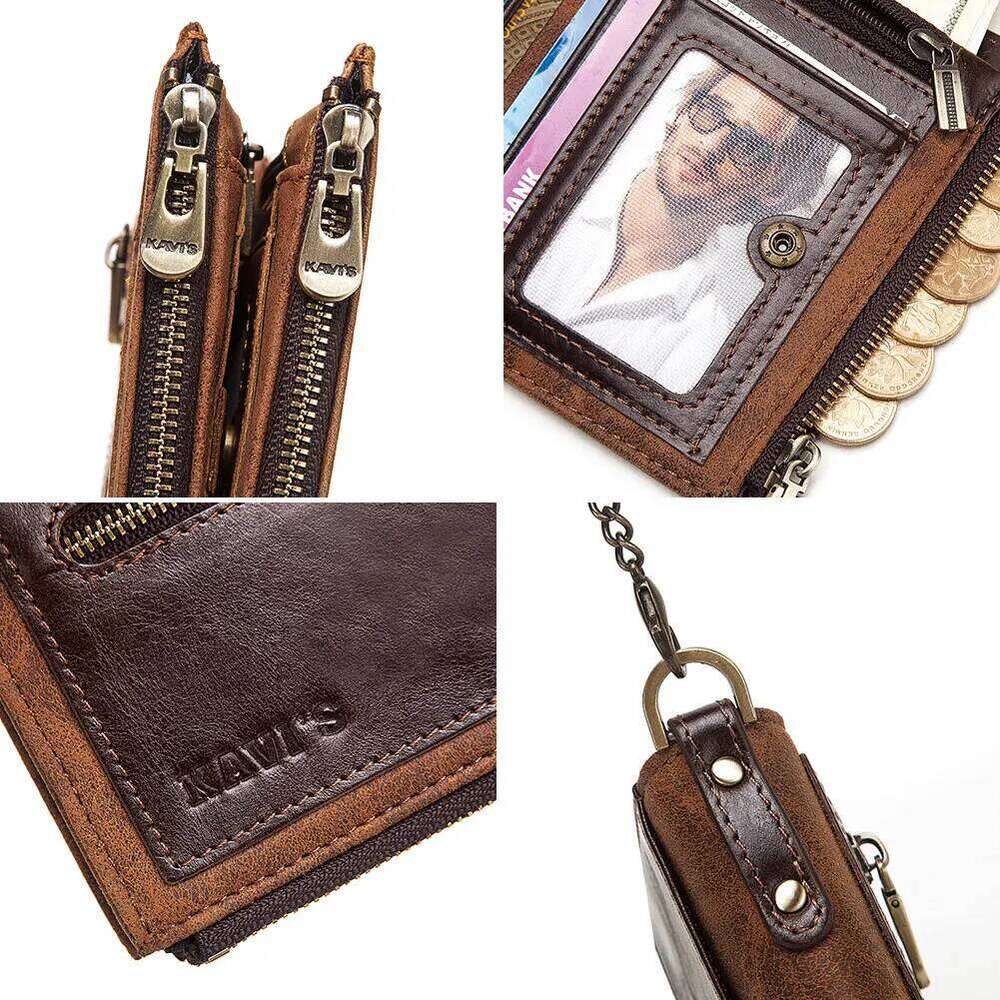 Men Bifold Wallet RFID Blocking Genuine Leather Holder Wallets with 7 Card Slots Casual Male Short Money Bag Z260130
