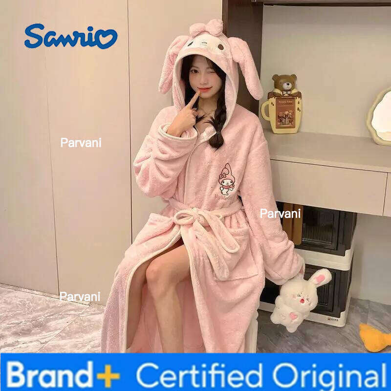 Sanrio Kawaii Anime Cute Kitten Women's Robe Cartoon Sweet Fashion Nightdress Teen Comfort Soft Home Clothing Thick Warm Bath Towel H260130