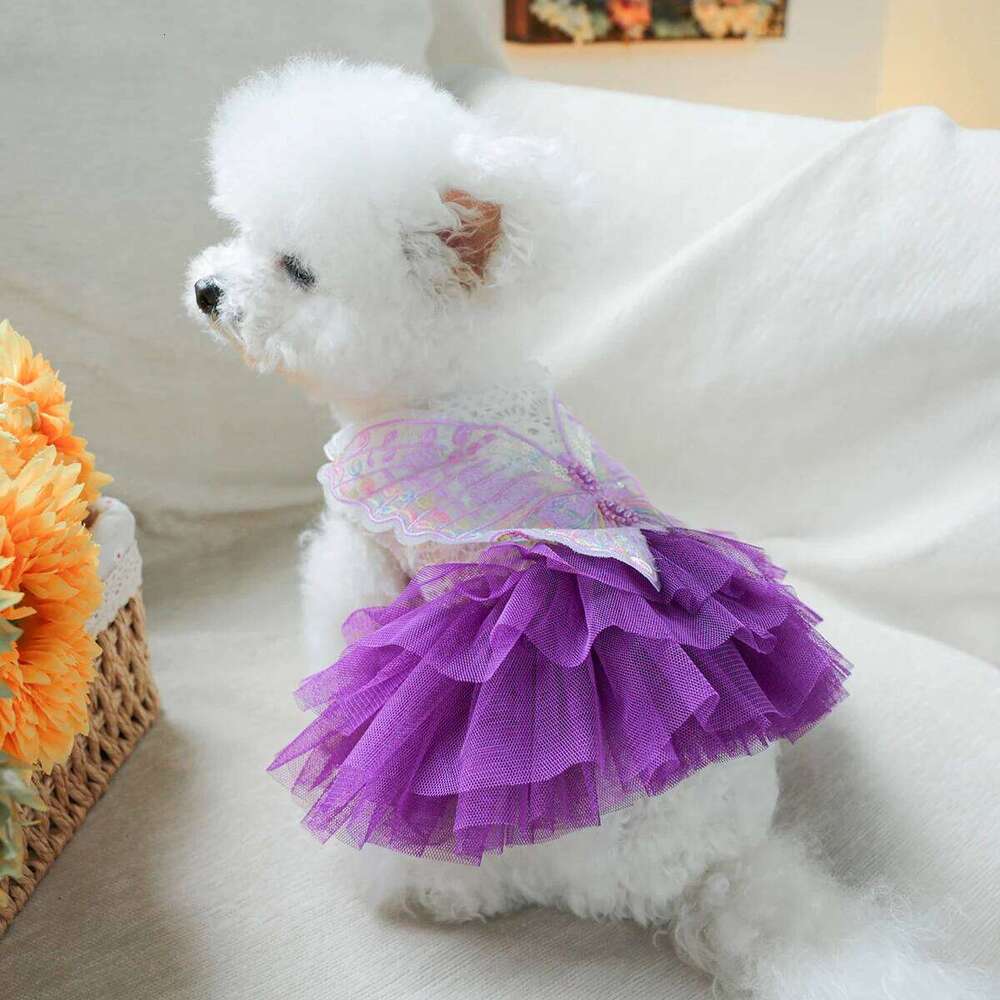 Butterfly Fairy Gauze Pet Clothes Dog Cat Purple Three-dimensional Wings Wedding Princess Skirt H260129