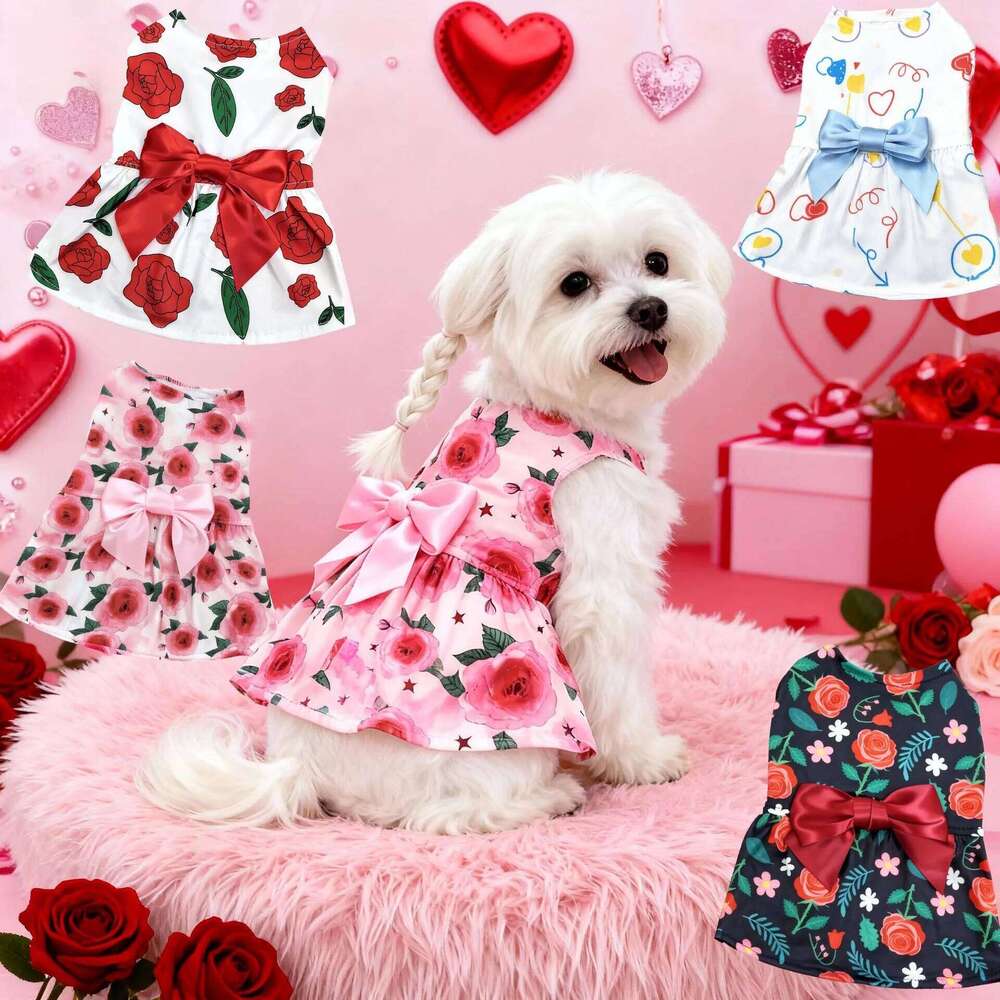 Print Clothing Rose Bow Dog Cat Love Balloon Thin Holiday Party Valentine's Day Festival Dress Up Supplies H260130
