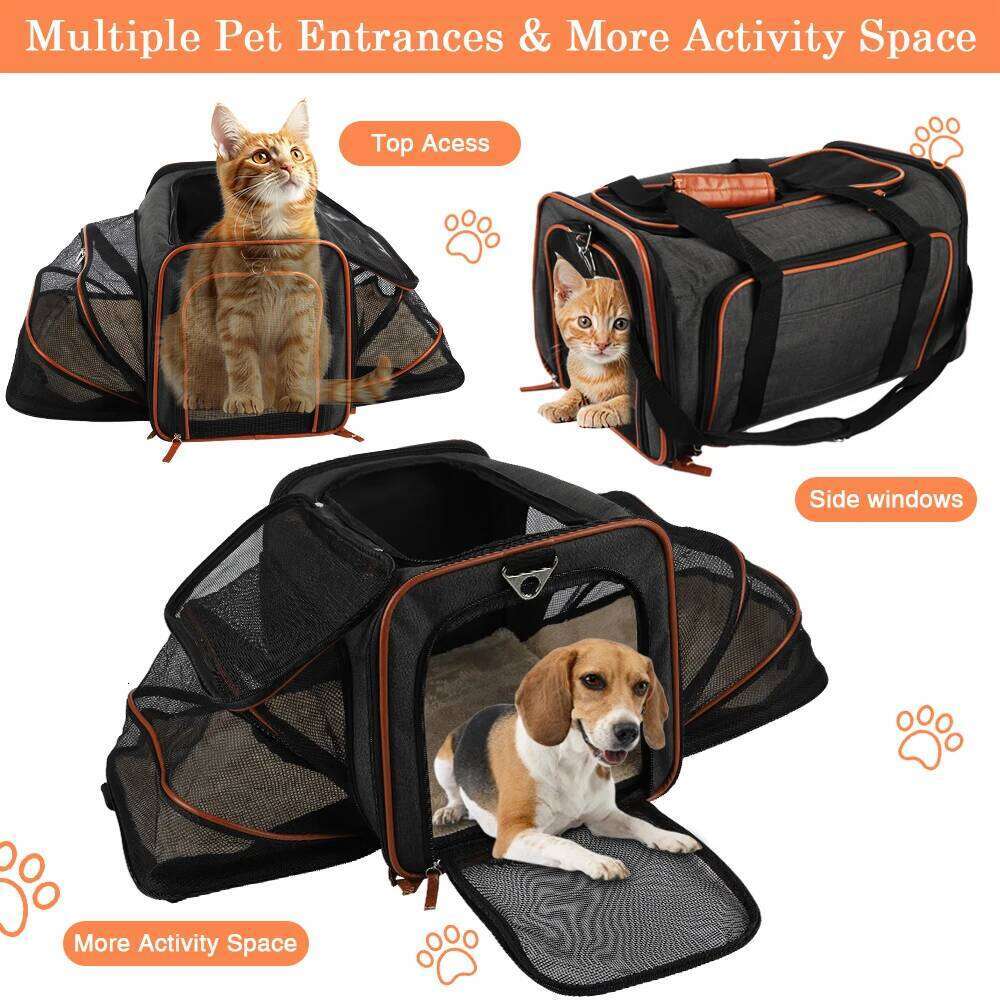 Double-sided expandable cat/dog carrier with removable plush pad, meets airline carry-on regulations, for cats/small dogs 26H0130