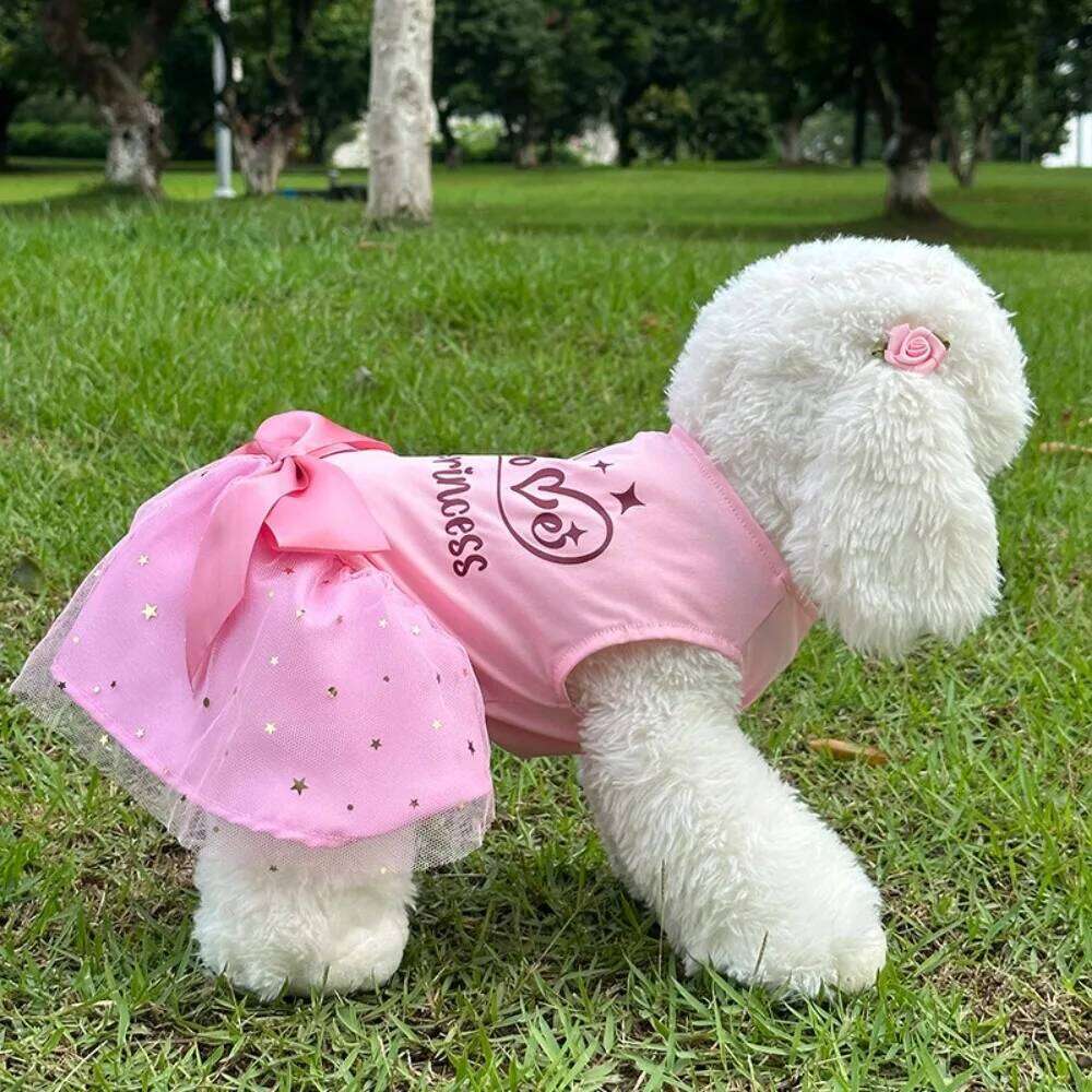 Stylish Sequin Dog Dress Breathable Mesh Pet Puppy Clothing Lightweight Cat Apparel Party H260130
