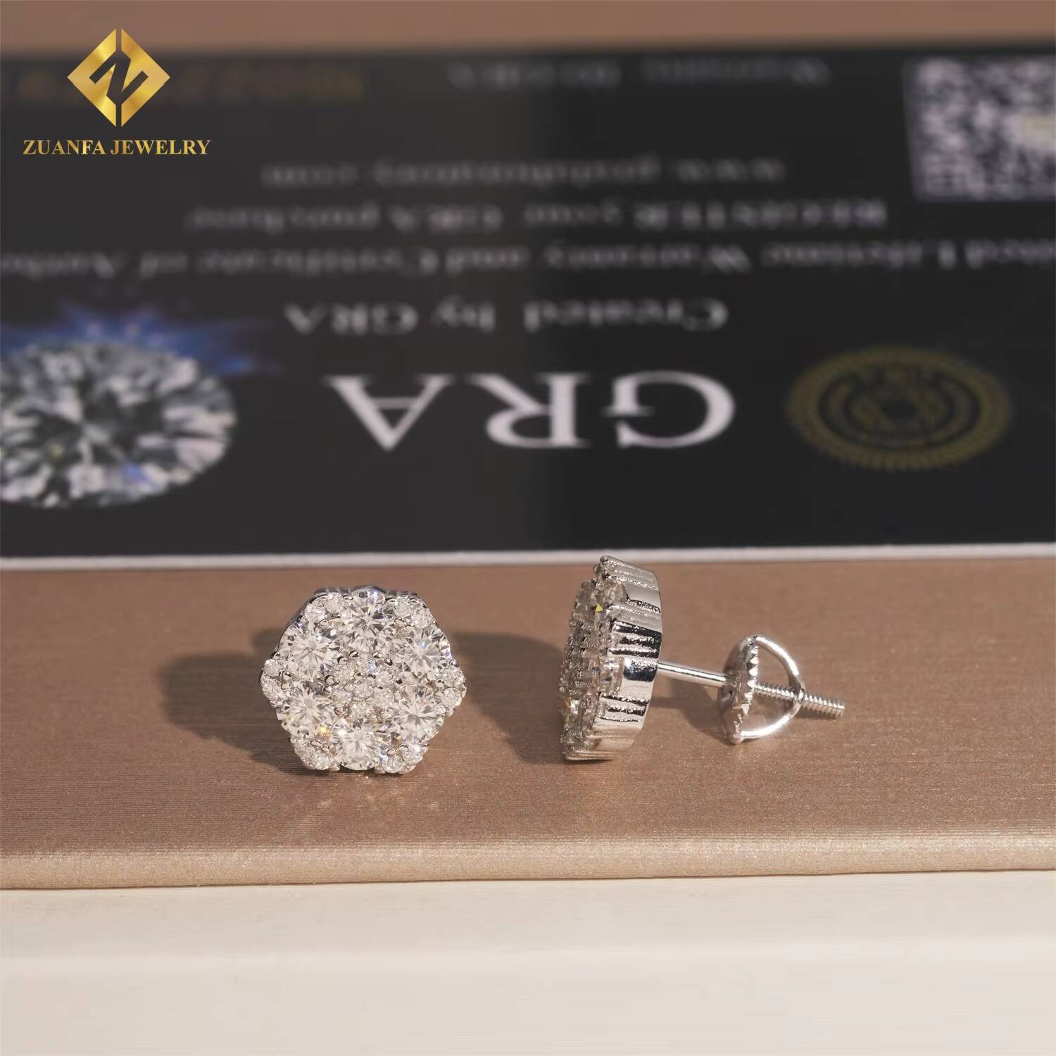 Fashion Jewelry VVS Iced Out Moissanite Earrings Flower Hip Hop Fashion Stud Earring 925 Sterling Silver VVS