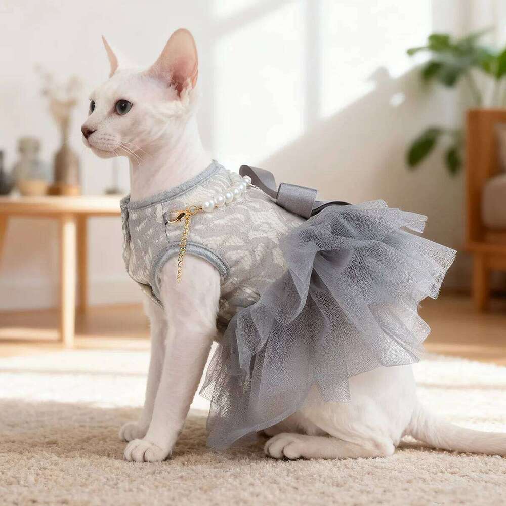 2025 Autumn/ Winter Princess Dress for Dog Coat Pearl Necklace Gray Swan Cat Costumes Pet Puppy Clothes H260130