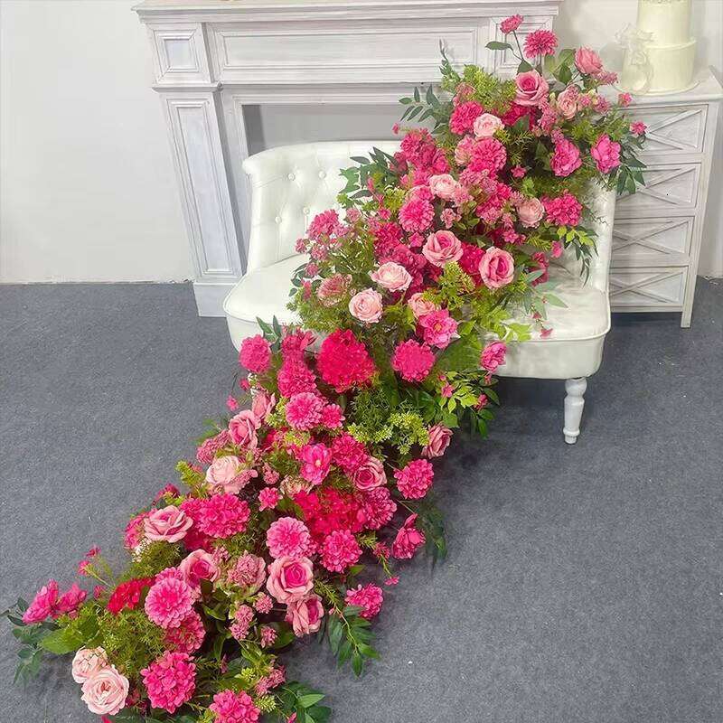 pink Artificial Flower Row Long Runner Red White Rose Wedding Backdrop Decor Floral Arrangement Props Table Centerpiece W260130