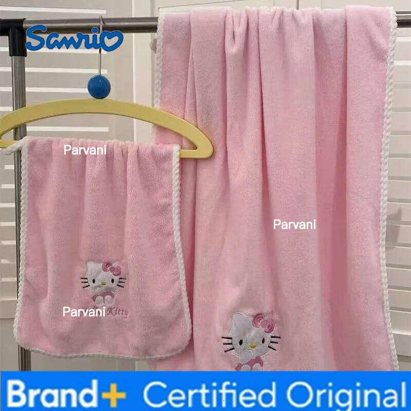 Sanrio Hello Kitty Cinnamoroll Kuromi Facial Wash Towel With Dry Hair Cap Suitable Women Can Wrapped Adult Children Cartoon Bath Towels H260130