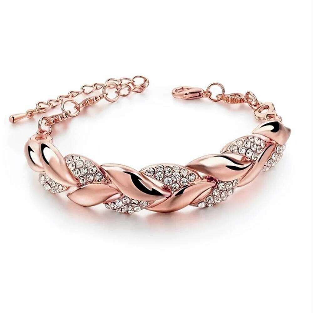 Luxury Braided Leaf Bracelet with Crystal Charm - Elegant Gift for Women | Wedding, Anniversary & Valentine's Day Jewelry