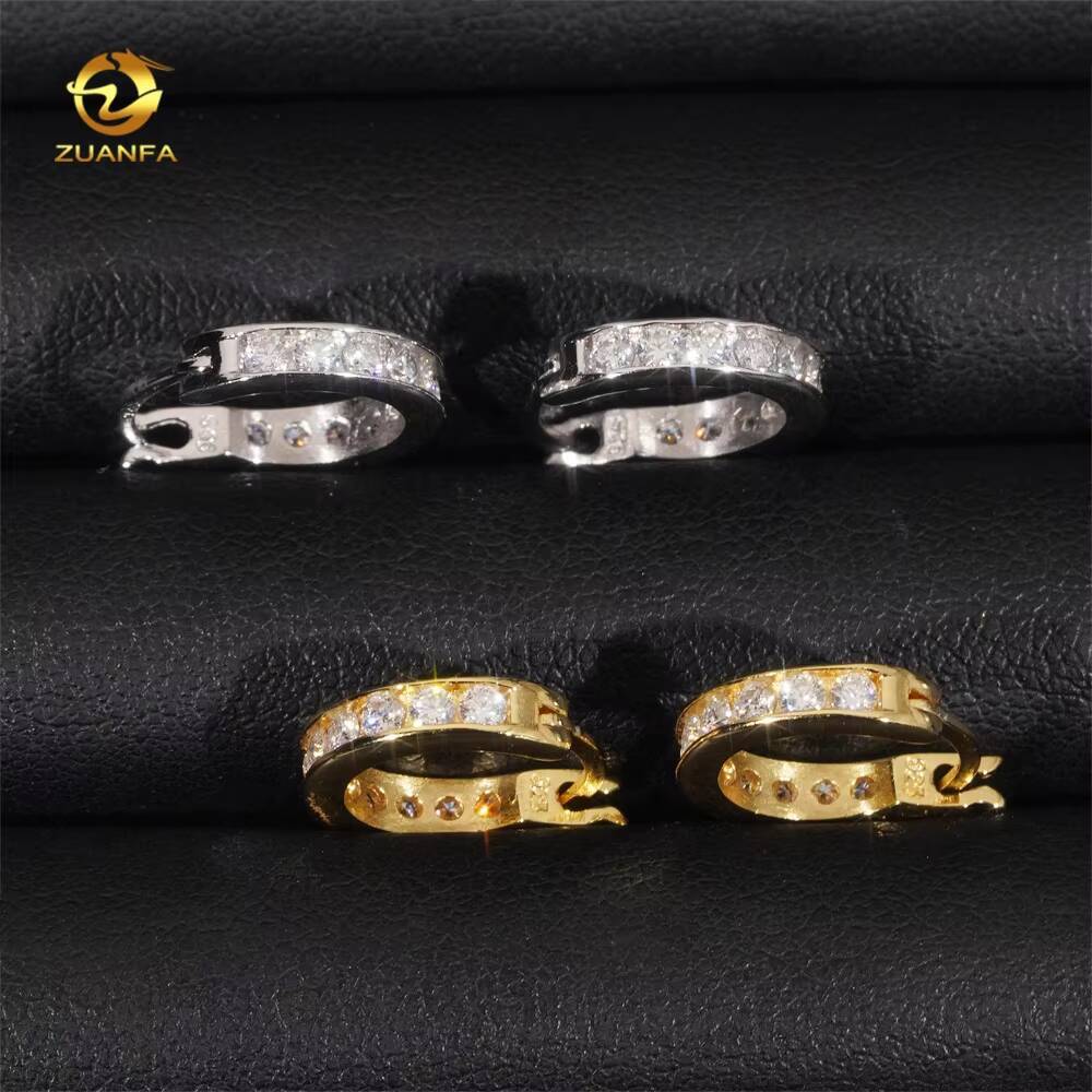 High Quality Low Price 925 Sterling Silver Hip Hop 18k Gold Plated 2mm Moissanite Diamond Hoop Earrings