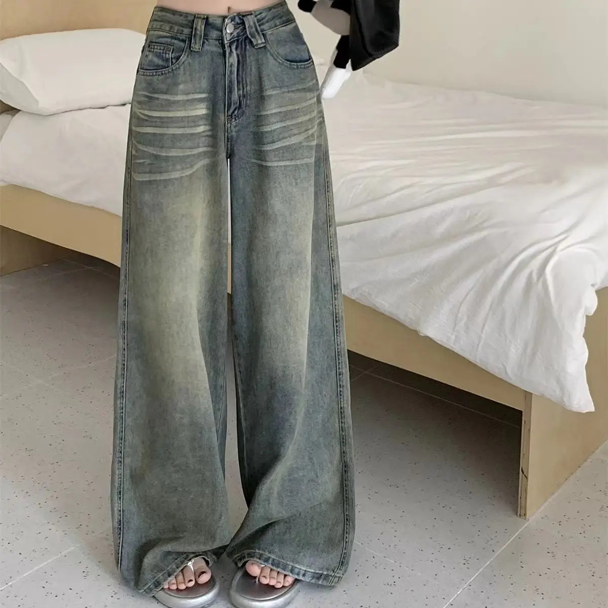 Y2K Loose Straight Leg Jeans Women Trousers Baggy Wide Fit Casual High Waist Retro Washed Vintage Style Womens jeans 260126