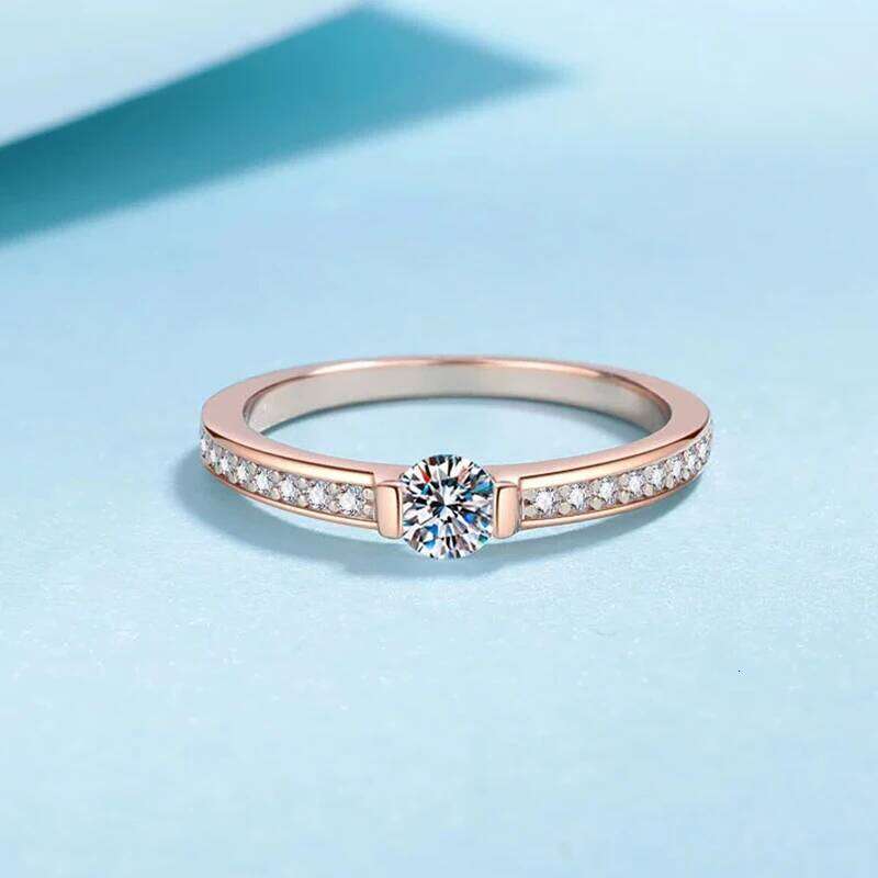 Tezzc 0.3ct Moissanite Eternity 925 Sterling Silver Women Ring Champagne color Commitment Wedding Jewelry With Certificate XJ260130