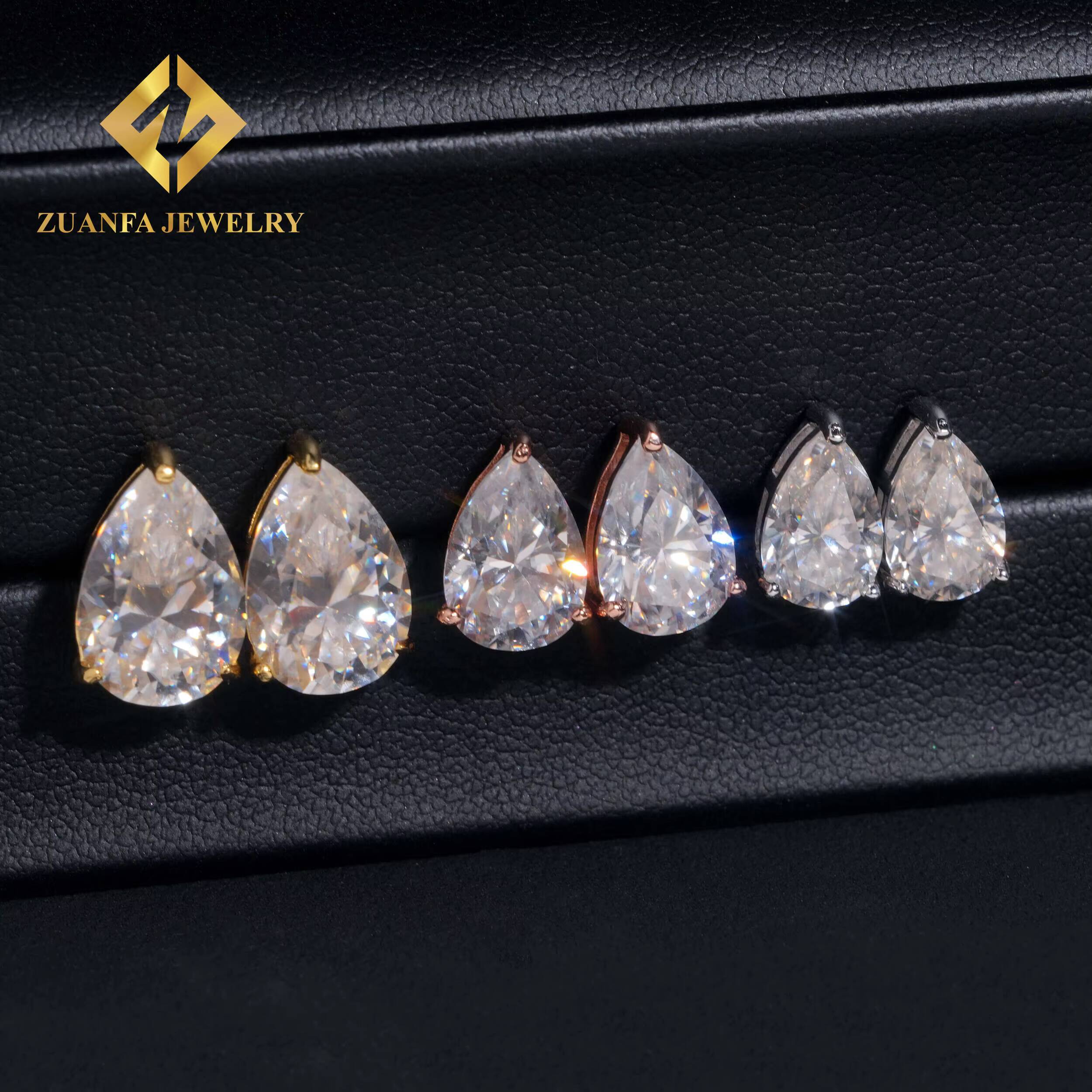Hot Sale Classical Cheaper 925 Silver Sterling Gold Plated Pear Cut Pass Diamond Tester Moissanite Earring