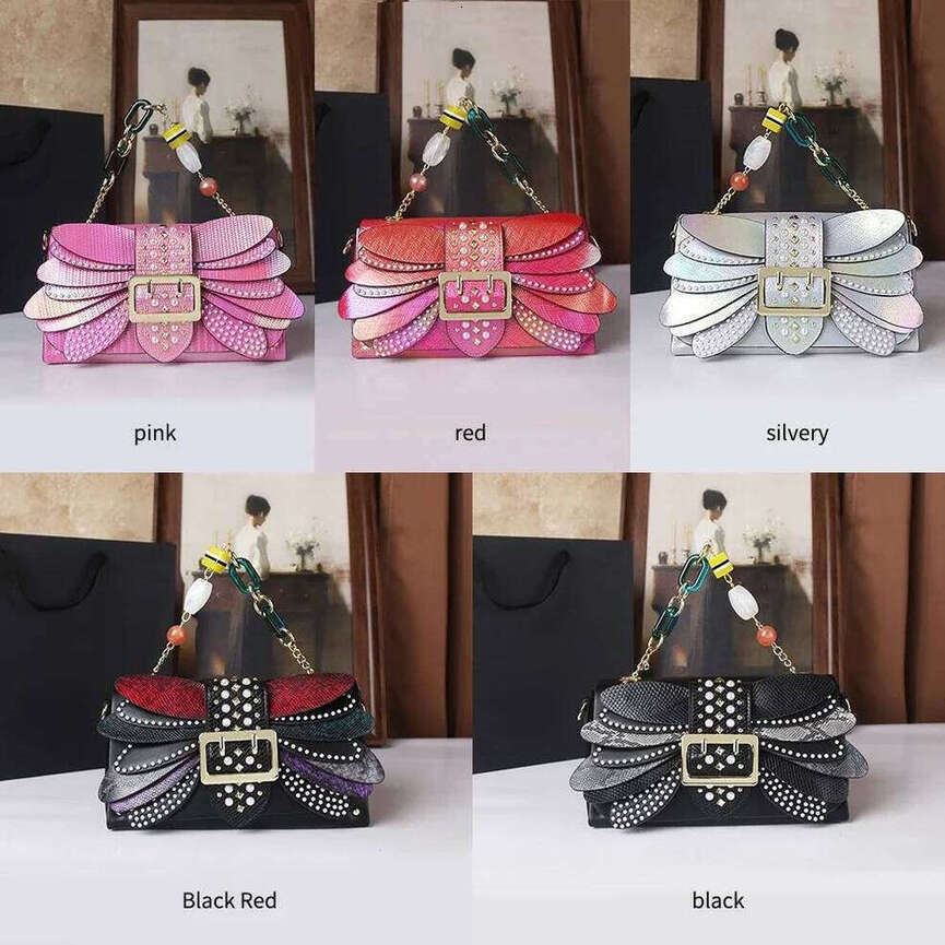 TAURUSCIAGA Fashion Handheld Banquet Women's Pearl Colorful Gradient Crossbody Rivet Decorative Chain Bee Wings Shoulder Bag Niche Tote Bag