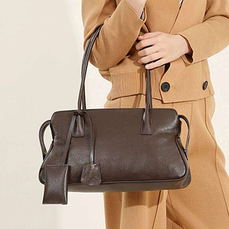 Burminsa Cowhide Genuine Leather Underarm Shoulder Bags For Women 2025 Luxury Designer Top Handle Bowling Tote Ladies Handbags