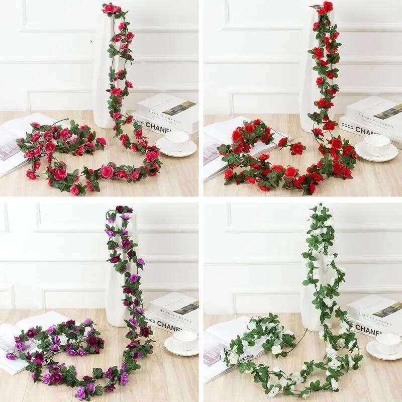 8.2ft Red Rose Artificial Silk Flower Garland Wedding Decor Flowers for Home Room Decoration Autumn Fake Vine Plant Rattan W260130