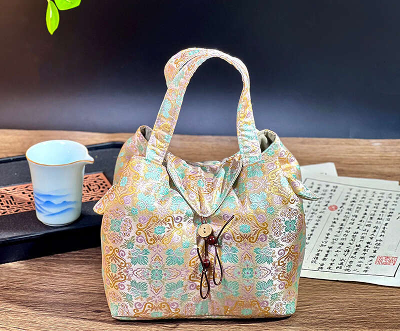 Brocade Fabric Chinese Style Embroidered Portable Outdoor Storage Bag Travel Tea Set Handbag MASA