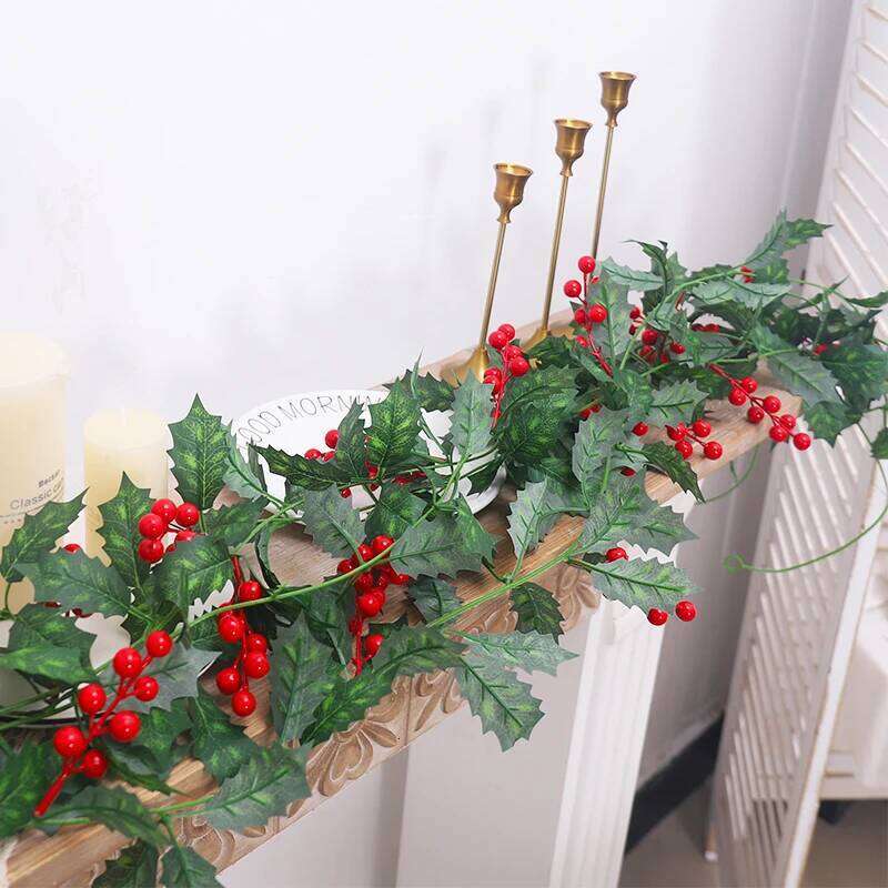 Garland With Red Berry Artificial Flowers Plant Wall Christmas Table Decoration Hanging Rattan For Door Arch Y260130
