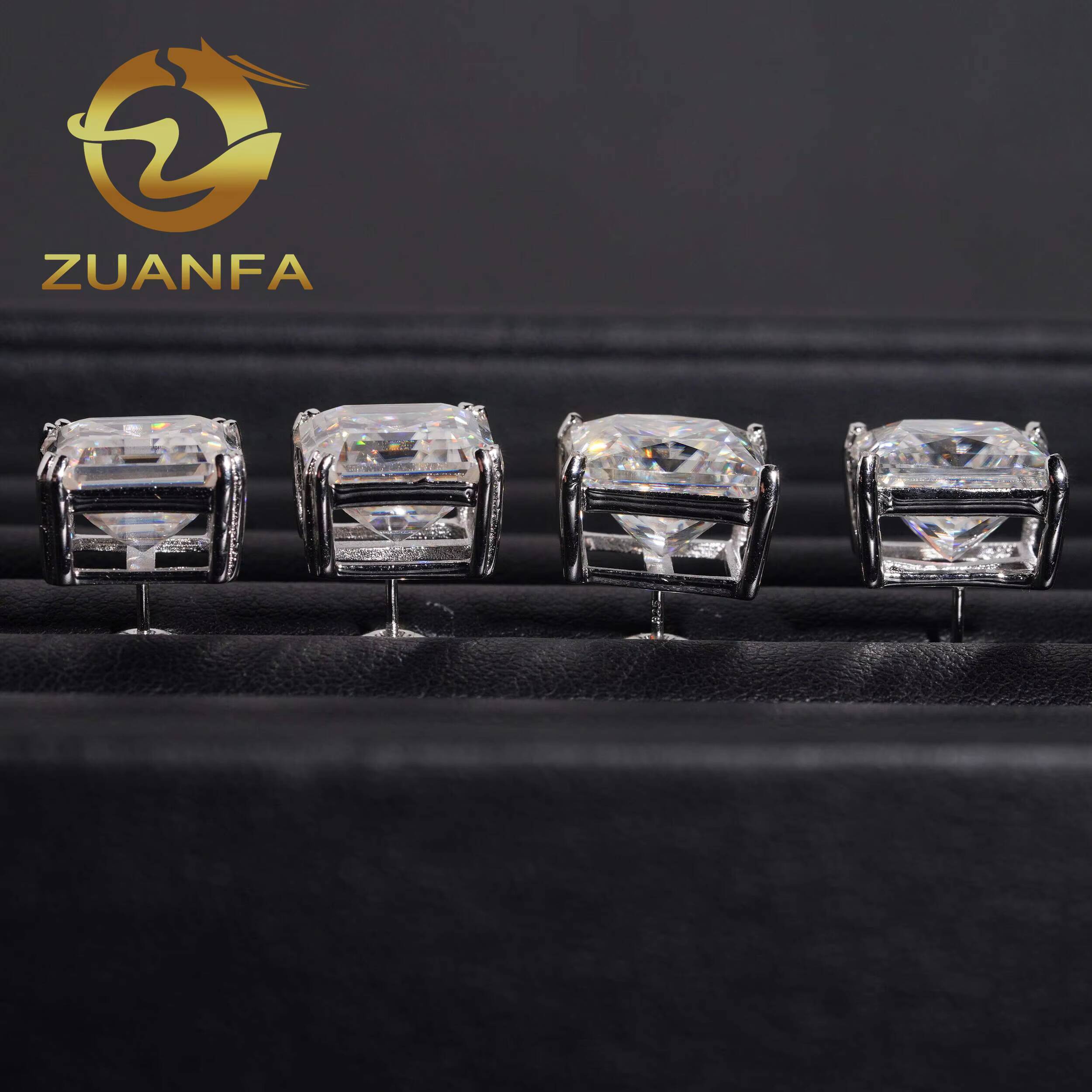 Wholesale Princess Cut Asshcer Cut Moissanite Earrings Screw Back 4 Prong Stud Earrings 925 Silver Hip Hop Earring Pass Test