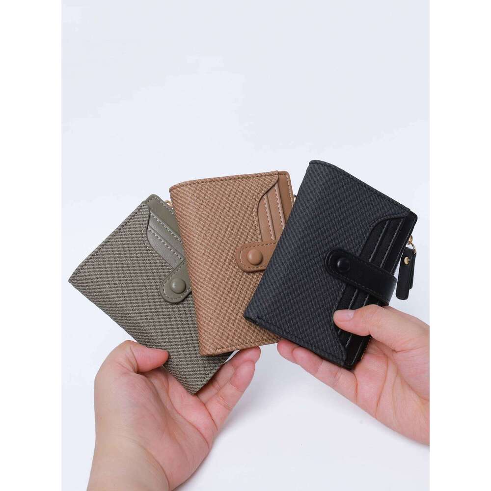 Stylish Mini Women's Wallet / Premium PU Leather Bi-fold Credit Card Holder Minimalist Solid Color Portable Zippered Coin Purse Z260130