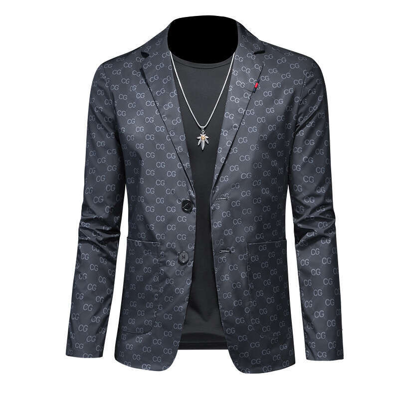 Autumn New Men's Jacket Fashion Printed Youth Single Suit Slim Fit Casual Wear