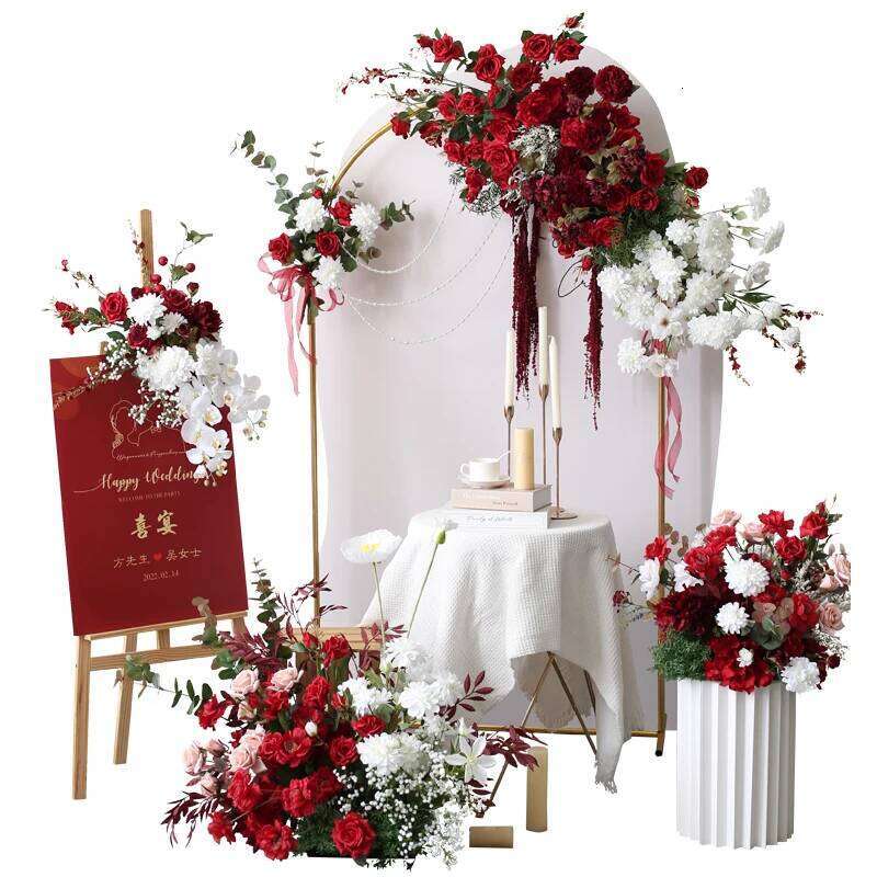 Red prop row arrangement artificial flower ball arch pavilion decoration hanging corner party wedding stage scene W260130
