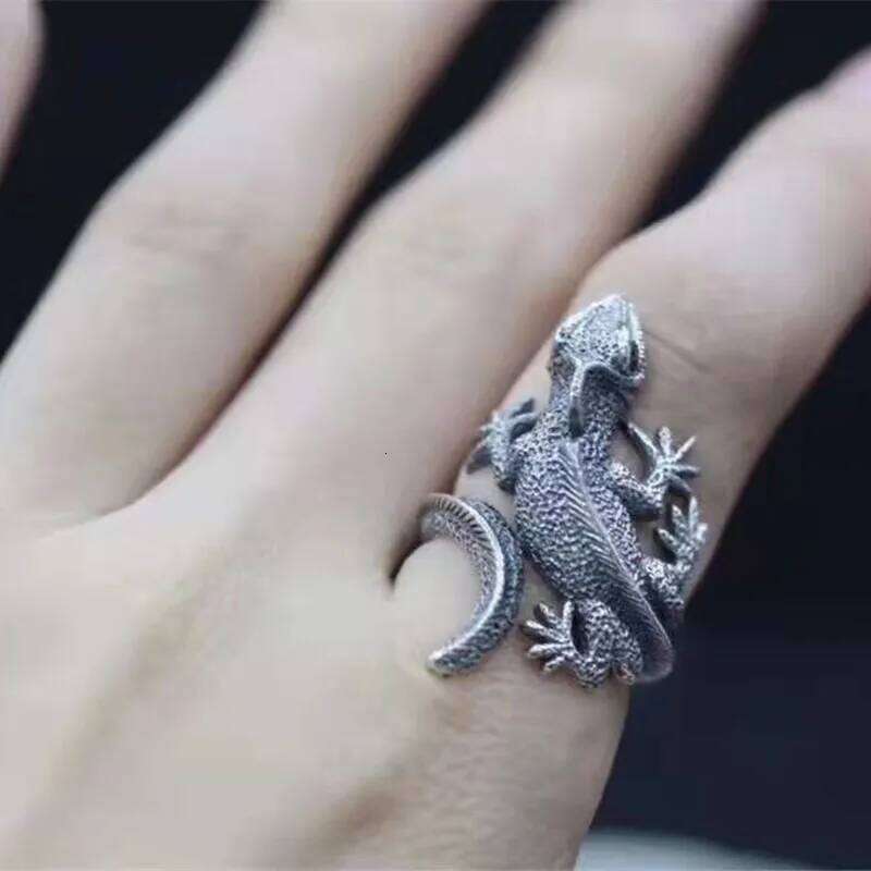 Buyee 925 Sterling Silver Male Big Finger Elegant Lizard Open Ring for Men Women Fashion Unique Animal Fine Jewelry Circle XJ260130