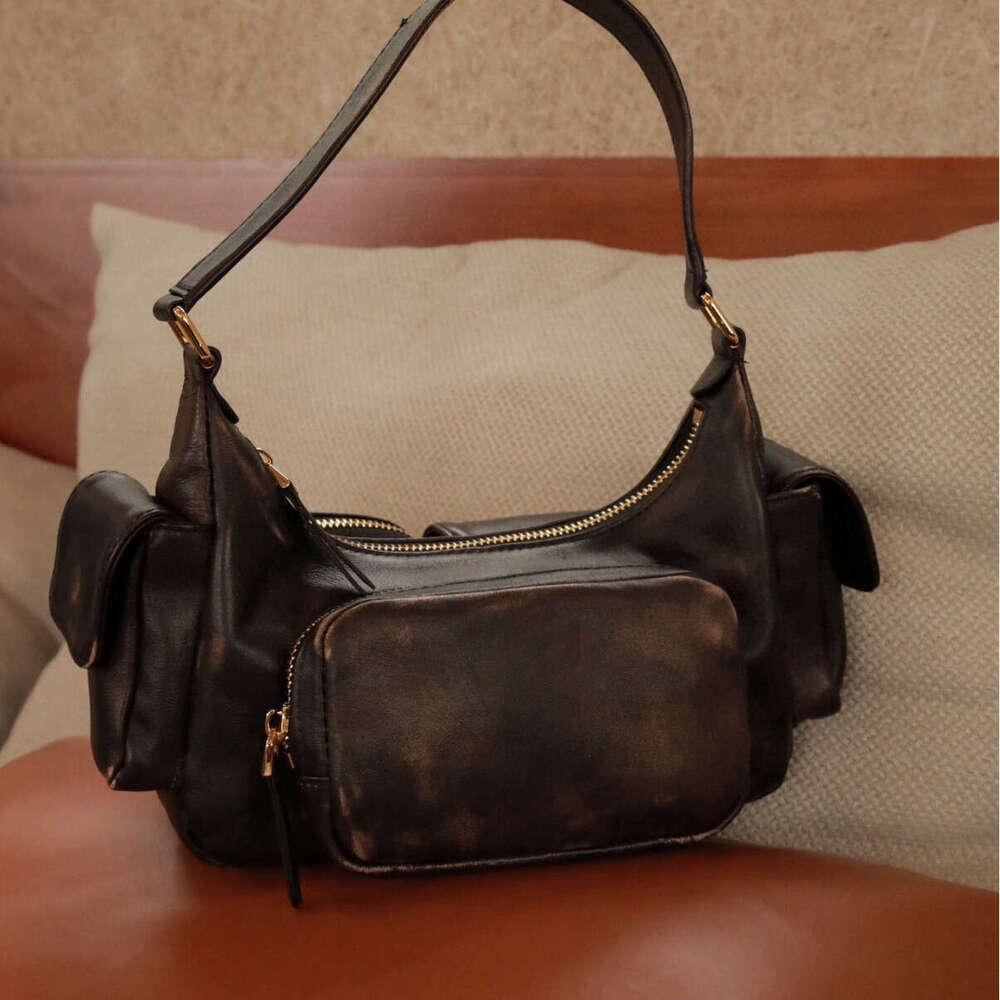 Totebag Shoulder ROSE NOIRE Summer Trend Women S Single Handheld Crossbody High End Cloud Pattern Soft Cowhide Underarm Motorcycle Bag