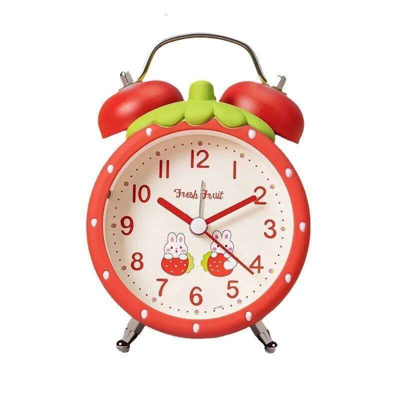 Creative Big Bell Strawberry Alarm with Nightlight for Children Students Simple and Silent Bedside Sleepy Clock W260130