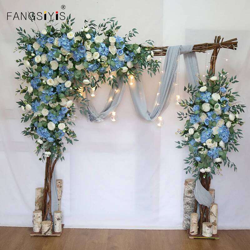 Simulation Blue Wedding Arch Decorative Floral Artificial Rose Peony Flower Row DIY Outdoor Screen Welcome Decor Hanging Flowers W260130