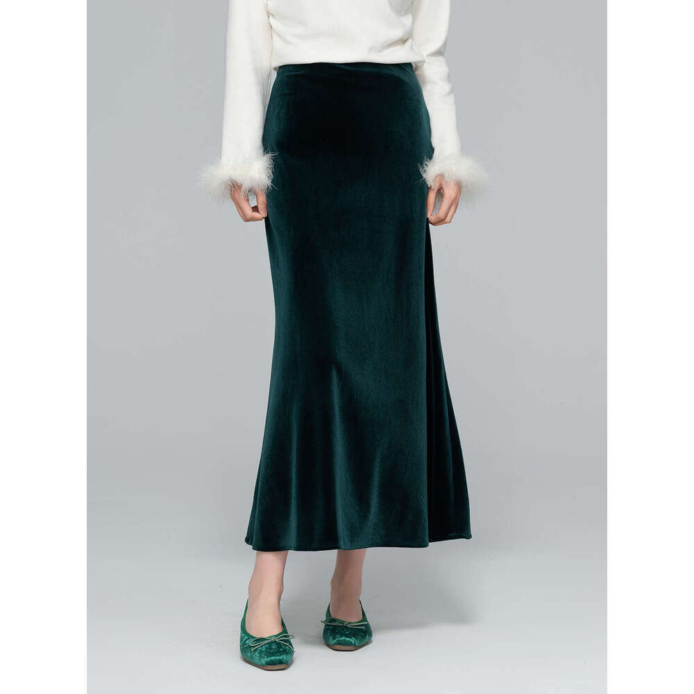 Zhihetang Autumn New High Waist Half For Women Slimming National Style Silk Velvet A-Line Long Skirt LEEGO LENS